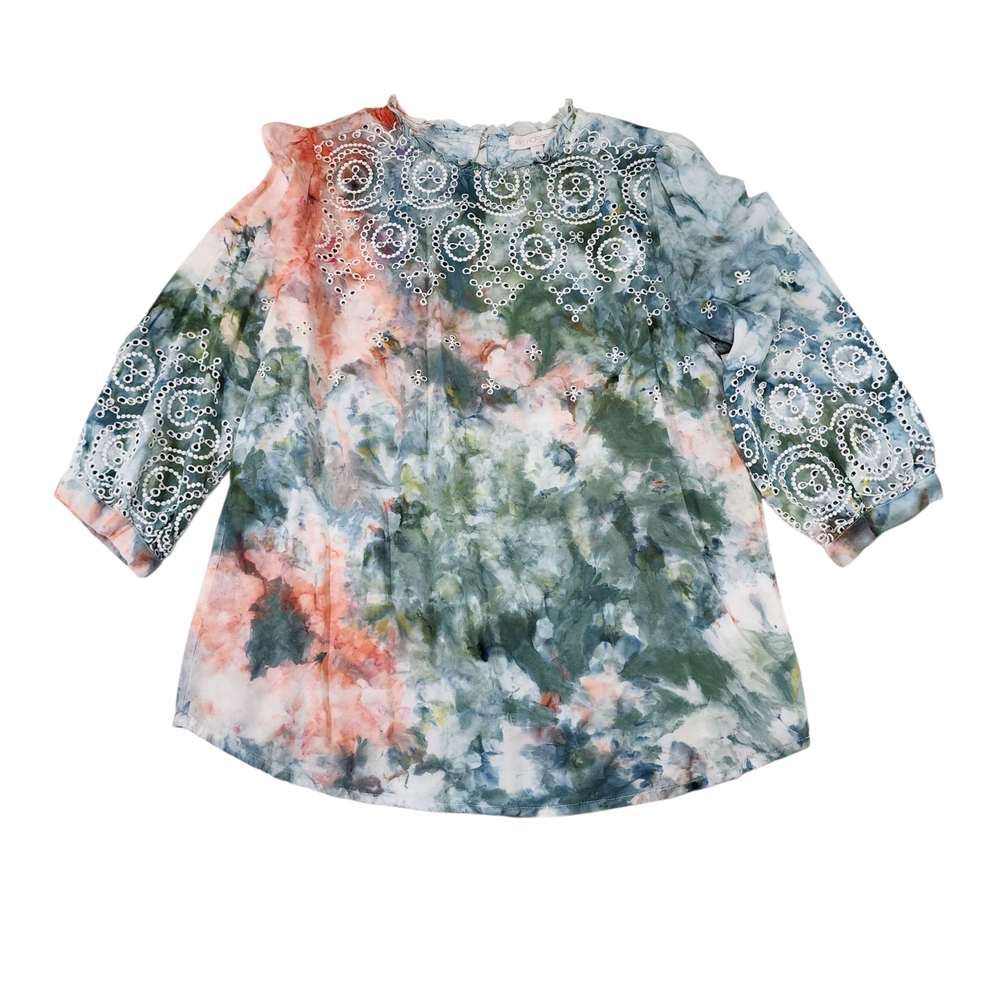Harper Colorful Tie-Dye Blouse with Eyelet Design